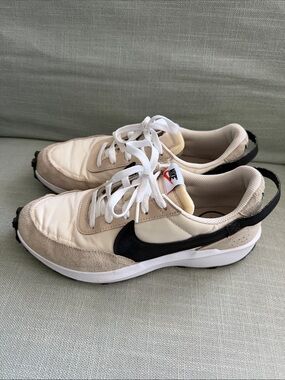 Nike Waffle Debut Women's Cream and Black Retro Runner Sneakers